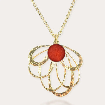 Collier paon long doré rouge flambesia