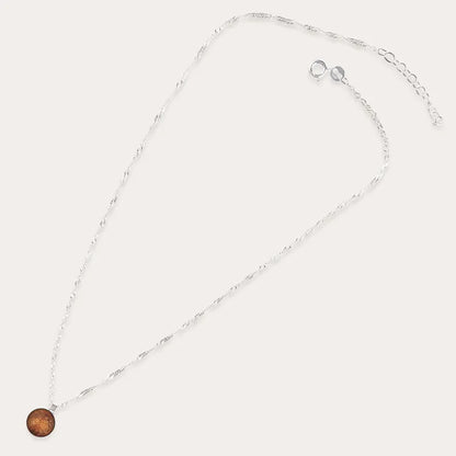 Collier pour femme médaille en argent massif marron orange safrane