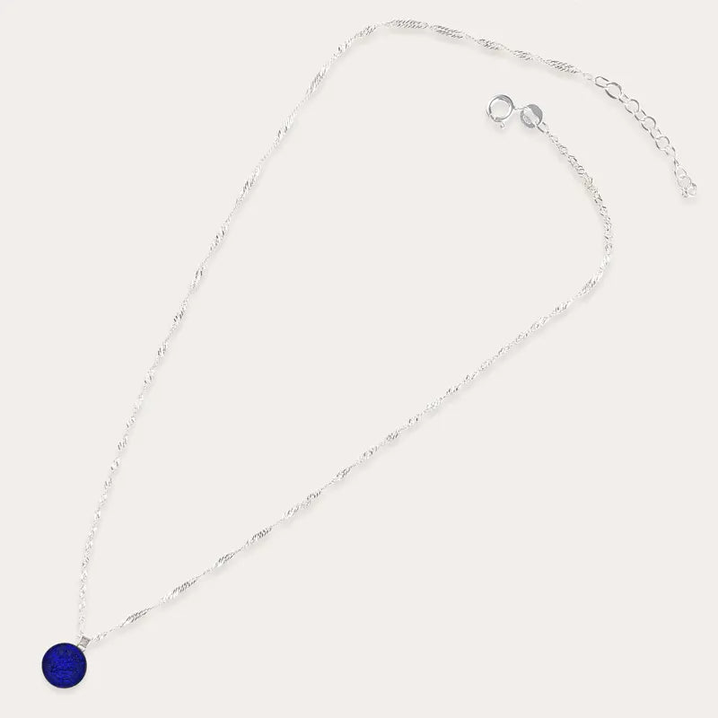 Collier pour femme perles de verre en argent 925 bleu nocturnelle