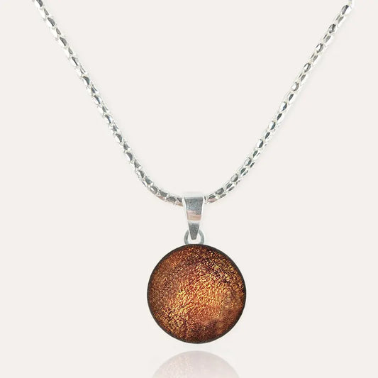 Collier raffiné perles de verre en argent massif marron orange safrane