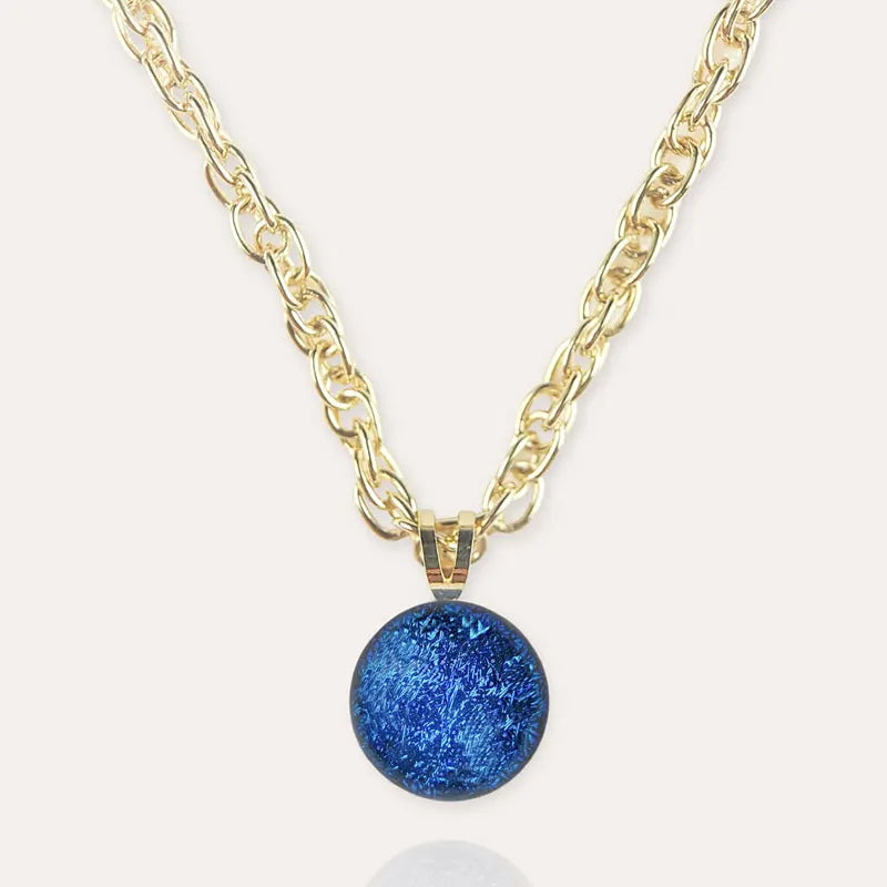 Collier ras de cou en perle de verre et 925, or et bleu lagonia