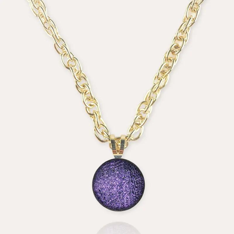 Collier ras de cou multirang en perle de verre violet et doré lilalune