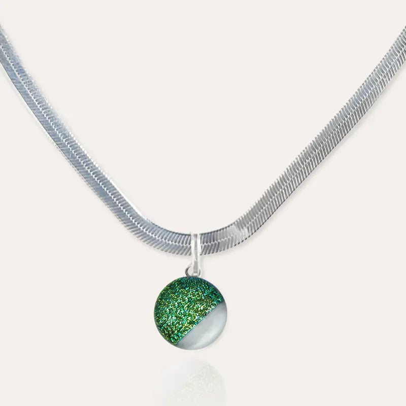 Collier serpent chaîne pour femme en argent, vert orneige