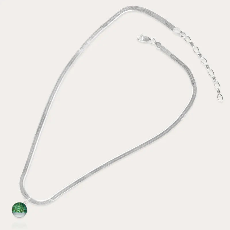 Collier serpent discret et fin pour femme en argent, vert orneige