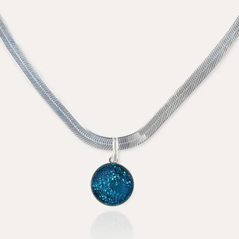 Collier serpent femme tendance en argent, bleu azuline