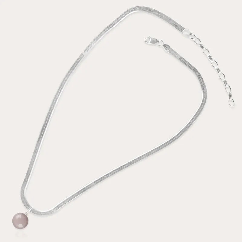 Collier serpent perle de verre en argent, rose roselite