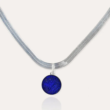 Collier serpent qui pend en argent massif, bleu nocturnelle