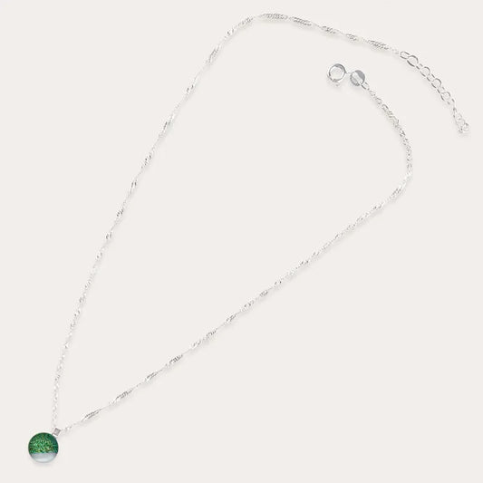 Collier torsade perle de verre Murano en argent massif vert orneige