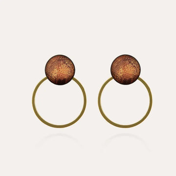 Creoles inversées anneau chaine en or marron orange safrane