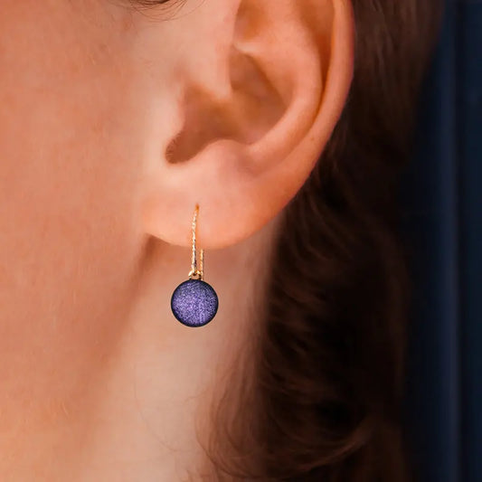 Crochets d'oreilles pendants originales dorées violets lilalune